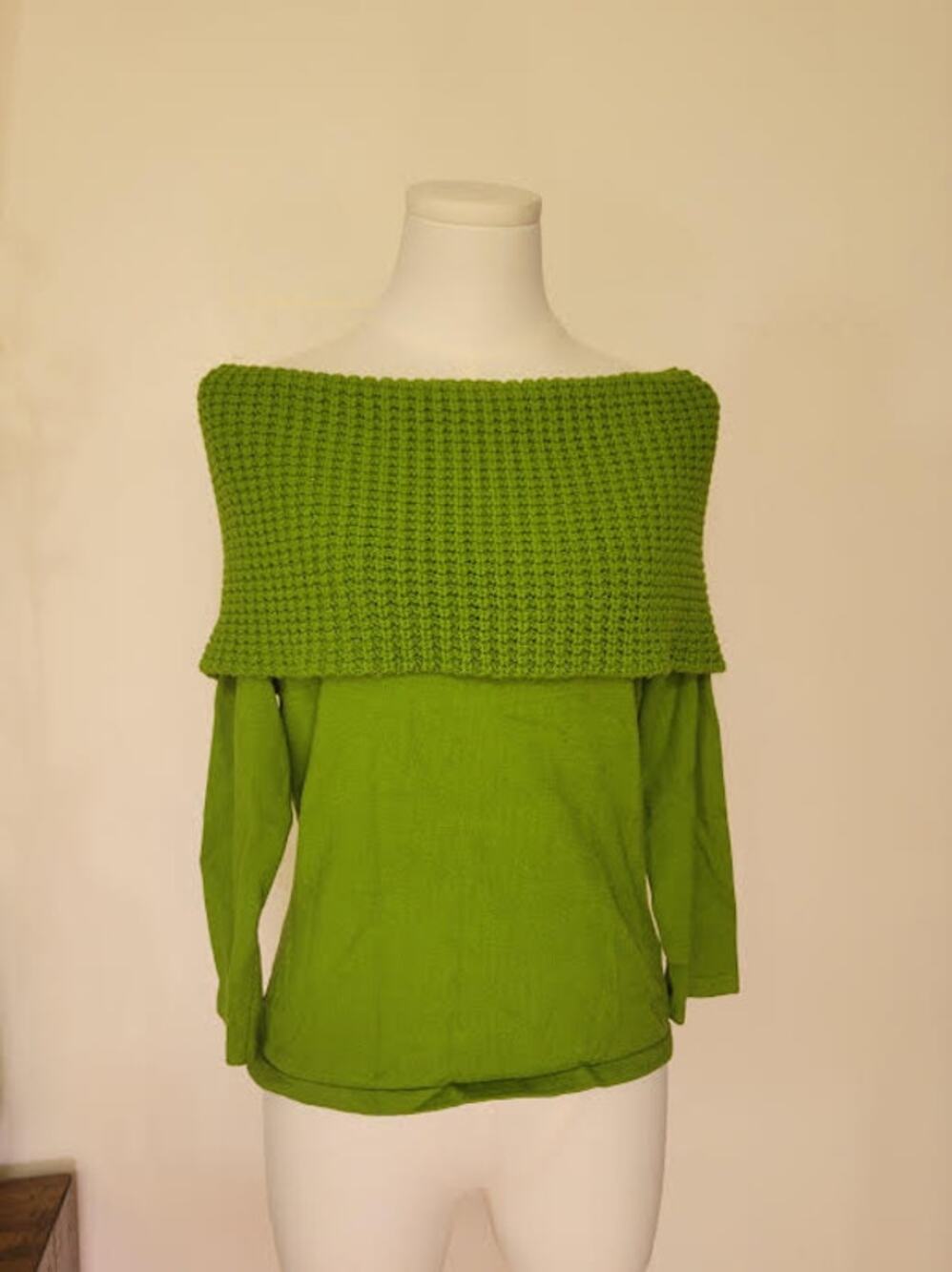 Vintage Y2K Off The Shoulder Knit Green Witchy Artsy Eccentric Top Size M